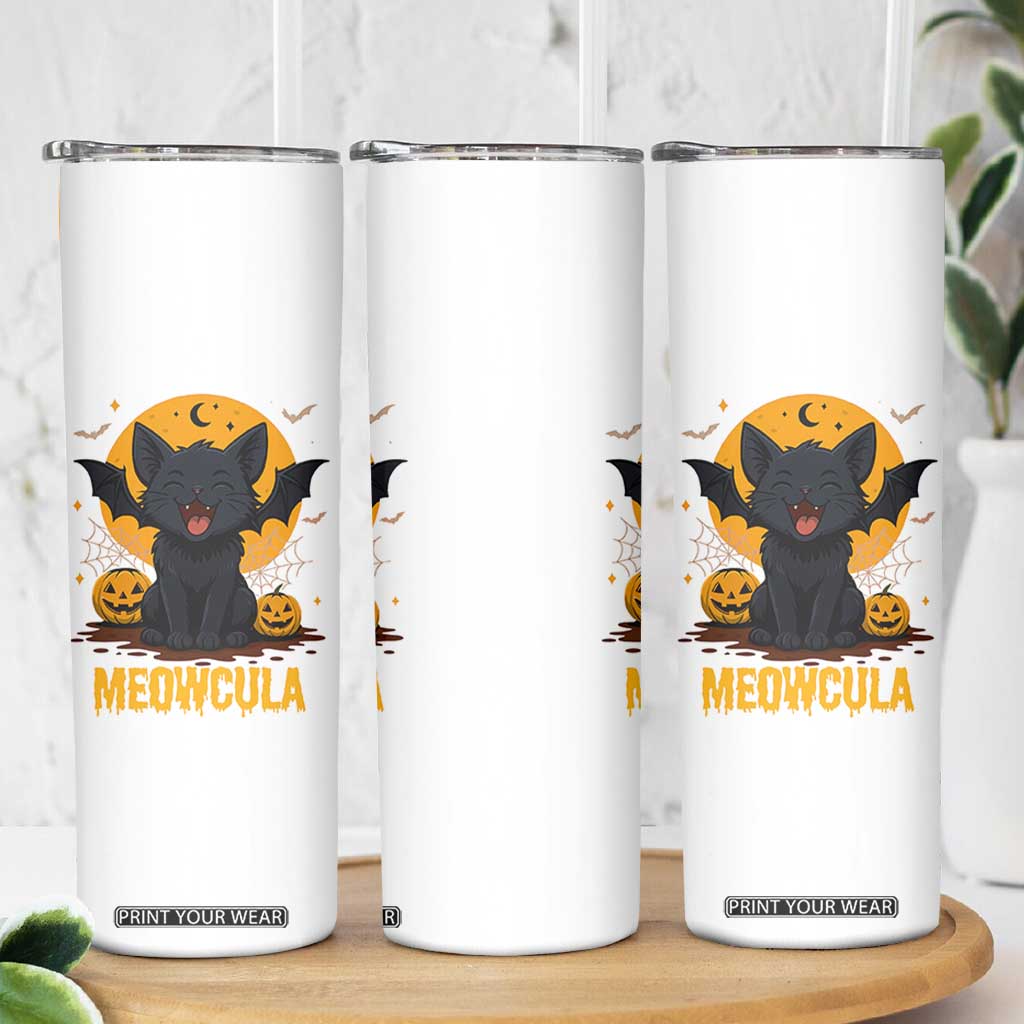 Black Cat Halloween Skinny Tumbler Meowcula Cute Smilling With Bat TS12 Print Your Wear