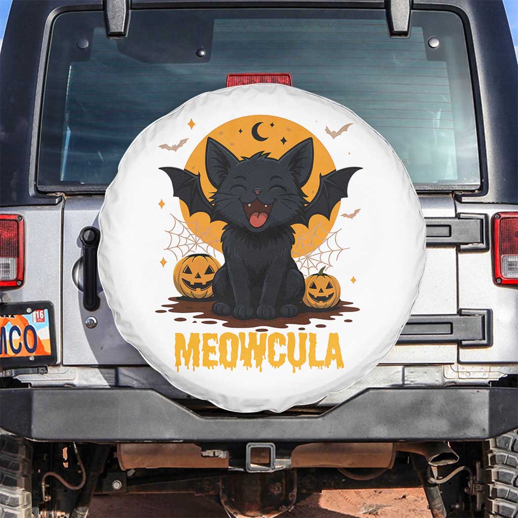 Black Cat Halloween Spare Tire Cover Meowcula Cute Smilling With Bat TS12 No hole White Print Your Wear