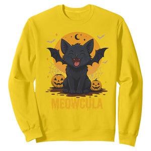 Black Cat Halloween Sweatshirt Meowcula Cute Smilling With Bat TS12 Daisy Print Your Wear