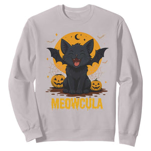 Black Cat Halloween Sweatshirt Meowcula Cute Smilling With Bat TS12 Ice Gray Print Your Wear