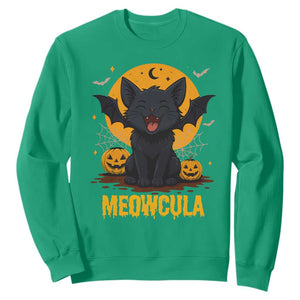 Black Cat Halloween Sweatshirt Meowcula Cute Smilling With Bat TS12 Irish Green Print Your Wear