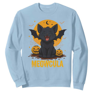 Black Cat Halloween Sweatshirt Meowcula Cute Smilling With Bat TS12 Light Blue Print Your Wear
