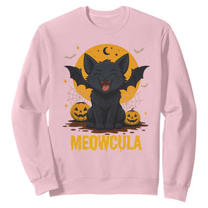 Black Cat Halloween Sweatshirt Meowcula Cute Smilling With Bat TS12 Light Pink Print Your Wear