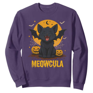 Black Cat Halloween Sweatshirt Meowcula Cute Smilling With Bat TS12 Purple Print Your Wear