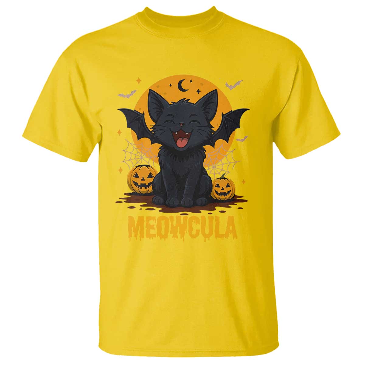 Black Cat Halloween T Shirt Meowcula Cute Smilling With Bat TS12 Daisy Print Your Wear