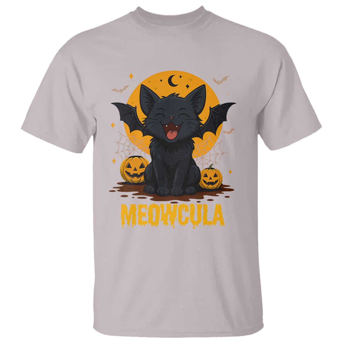 Black Cat Halloween T Shirt Meowcula Cute Smilling With Bat TS12 Ice Gray Print Your Wear