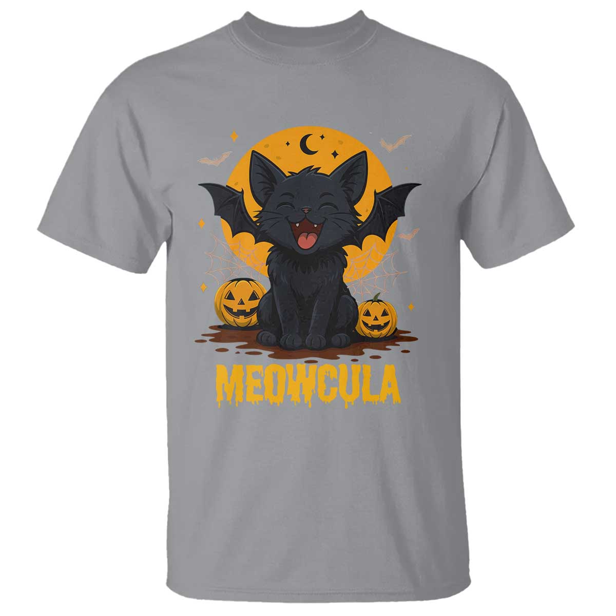 Black Cat Halloween T Shirt Meowcula Cute Smilling With Bat TS12 Sport Gray Print Your Wear