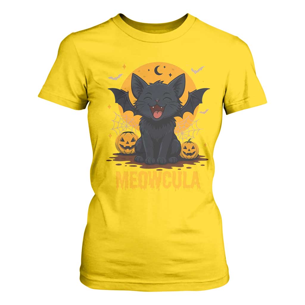 Black Cat Halloween T Shirt For Women Meowcula Cute Smilling With Bat TS12 Daisy Print Your Wear