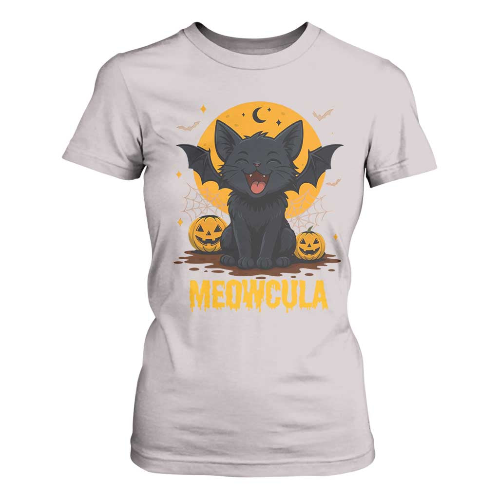 Black Cat Halloween T Shirt For Women Meowcula Cute Smilling With Bat TS12 Ice Gray Print Your Wear