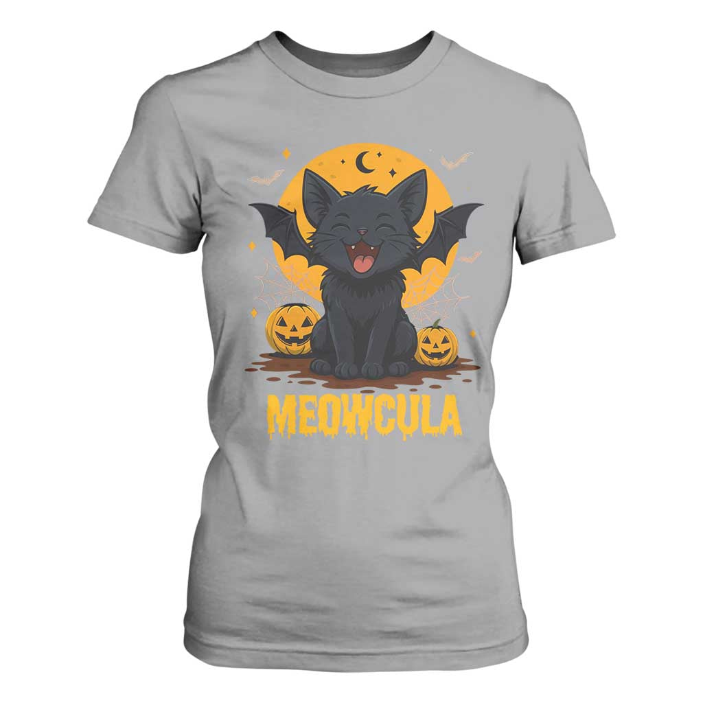 Black Cat Halloween T Shirt For Women Meowcula Cute Smilling With Bat TS12 Sport Gray Print Your Wear