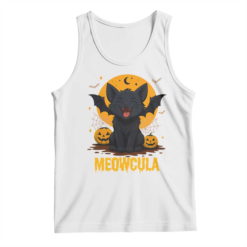 Black Cat Halloween Tank Top Meowcula Cute Smilling With Bat TS12 White Print Your Wear