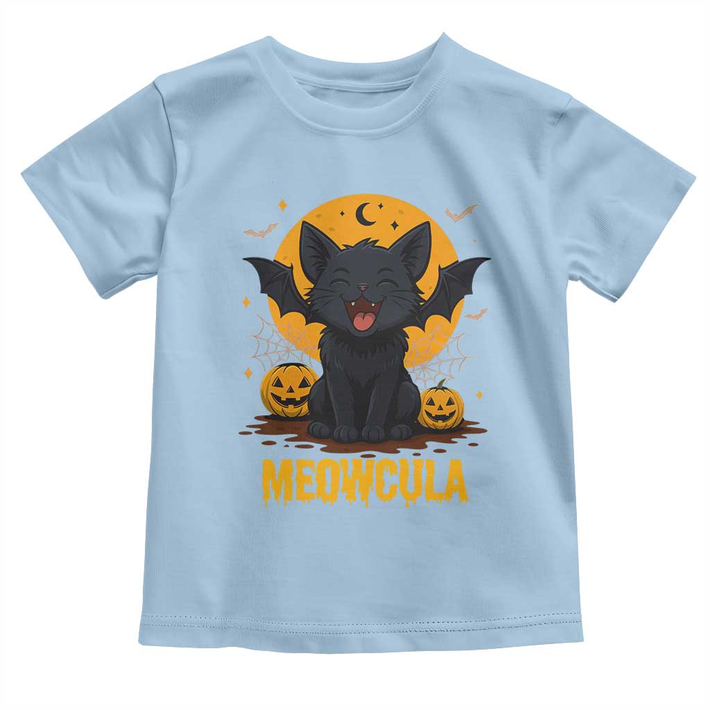 Black Cat Halloween Toddler T Shirt Meowcula Cute Smilling With Bat TS12 Light Blue Print Your Wear