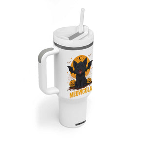 Black Cat Halloween Tumbler With Handle Meowcula Cute Smilling With Bat TS12 Print Your Wear