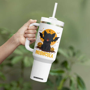 Black Cat Halloween Tumbler With Handle Meowcula Cute Smilling With Bat TS12 Print Your Wear