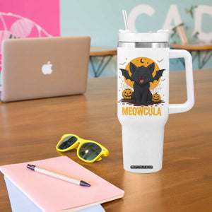 Black Cat Halloween Tumbler With Handle Meowcula Cute Smilling With Bat TS12 Print Your Wear