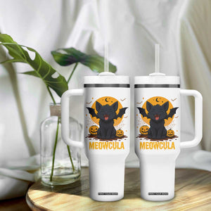 Black Cat Halloween Tumbler With Handle Meowcula Cute Smilling With Bat TS12 Print Your Wear