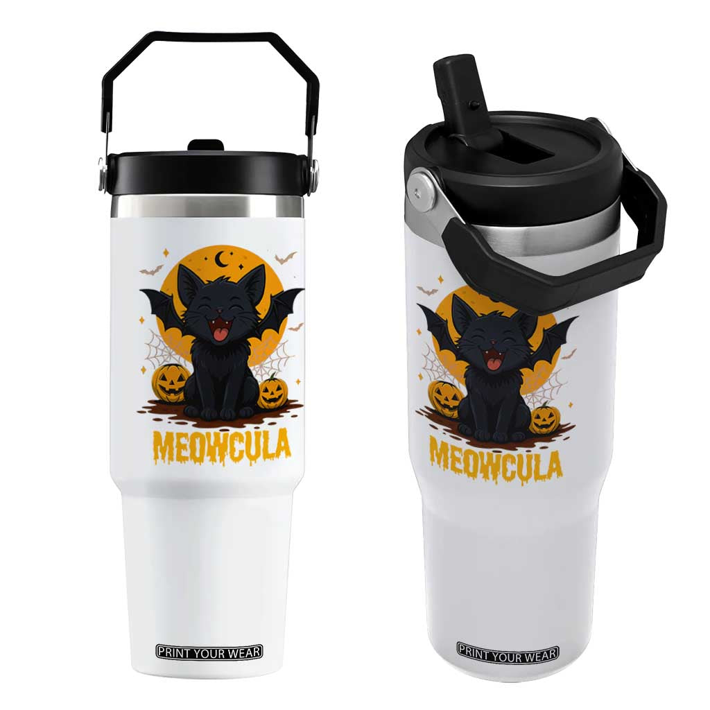Black Cat Halloween Flip Straw Tumbler Meowcula Cute Smilling With Bat TS12 One Size: 30 oz White Print Your Wear