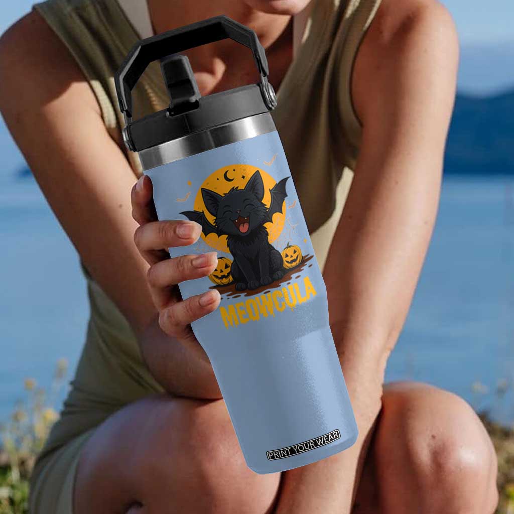 Black Cat Halloween Flip Straw Tumbler Meowcula Cute Smilling With Bat TS12 One Size: 30 oz Light Blue Print Your Wear