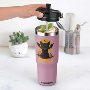 Black Cat Halloween Flip Straw Tumbler Meowcula Cute Smilling With Bat TS12 One Size: 30 oz Light Pink Print Your Wear