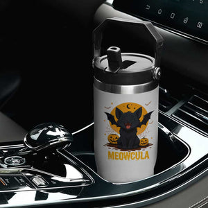 Black Cat Halloween Flip Straw Tumbler Meowcula Cute Smilling With Bat TS12 Print Your Wear