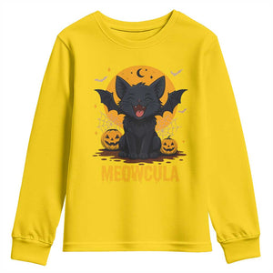 Black Cat Halloween Youth Sweatshirt Meowcula Cute Smilling With Bat TS12 Daisy Print Your Wear