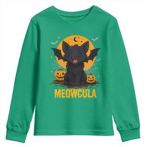 Black Cat Halloween Youth Sweatshirt Meowcula Cute Smilling With Bat TS12 Irish Green Print Your Wear