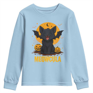 Black Cat Halloween Youth Sweatshirt Meowcula Cute Smilling With Bat TS12 Light Blue Print Your Wear