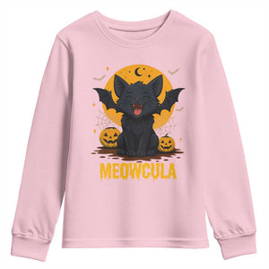 Black Cat Halloween Youth Sweatshirt Meowcula Cute Smilling With Bat TS12 Light Pink Print Your Wear