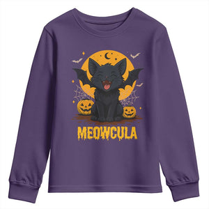 Black Cat Halloween Youth Sweatshirt Meowcula Cute Smilling With Bat TS12 Purple Print Your Wear