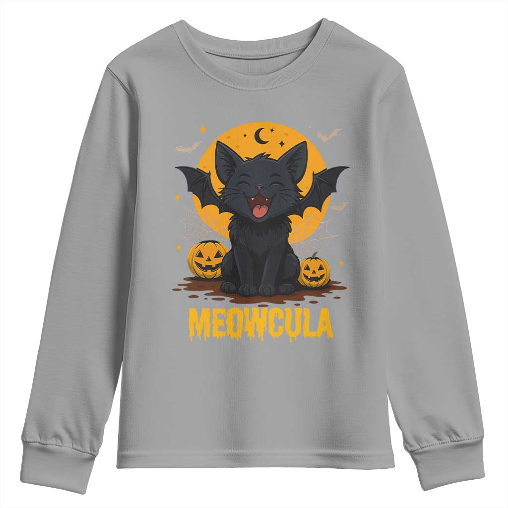 Black Cat Halloween Youth Sweatshirt Meowcula Cute Smilling With Bat TS12 Sport Gray Print Your Wear