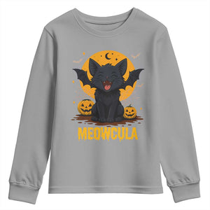 Black Cat Halloween Youth Sweatshirt Meowcula Cute Smilling With Bat TS12 Sport Gray Print Your Wear
