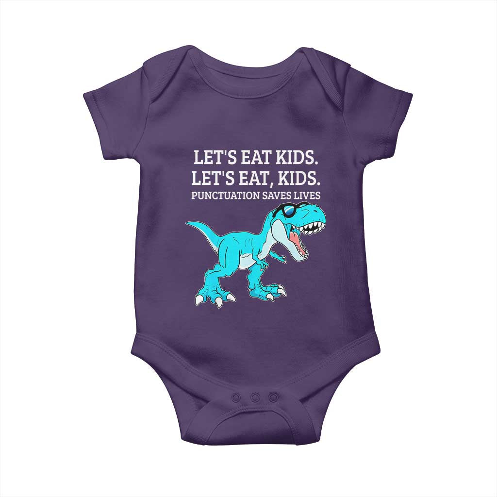Lets Eat Kids Punctuation Saves Lives Baby Onesie Dinosaur Funny Grammar TS12 Purple Print Your Wear