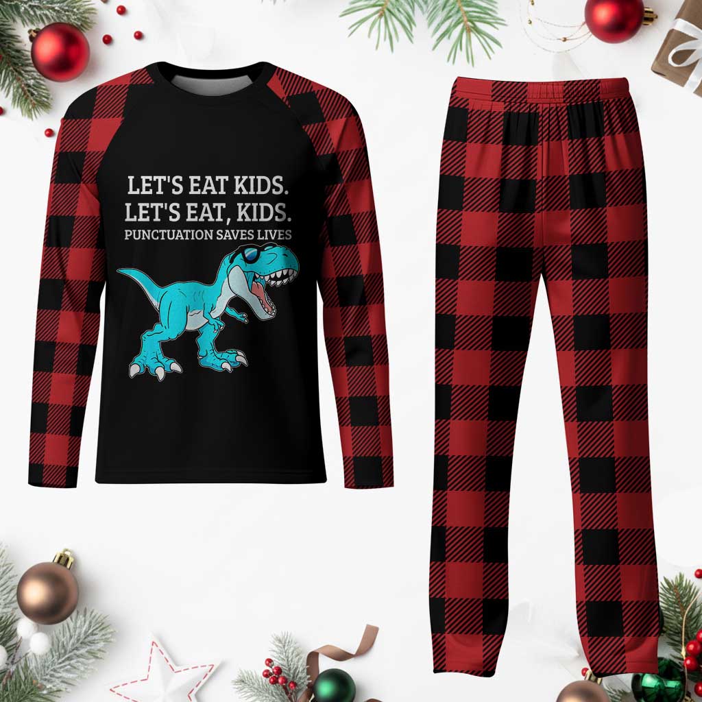 Lets Eat Kids Punctuation Saves Lives Plaid Pajama Set Dinosaur Funny Grammar TS12 Buffalo Plaid Print Your Wear