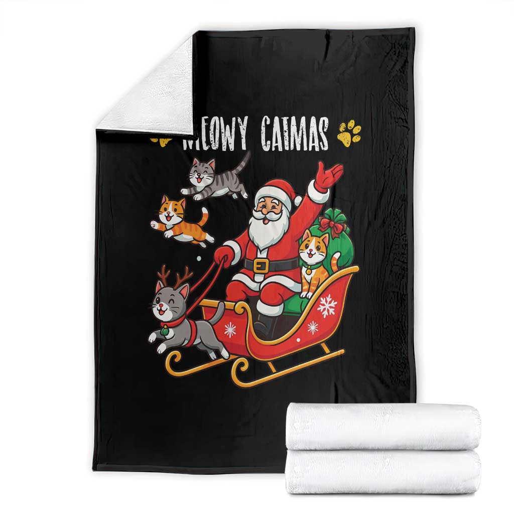 Funny Christmas Cat Throw Blanket Meowy Catmas Santa Sleigh Xmas TS12 Red Print Your Wear