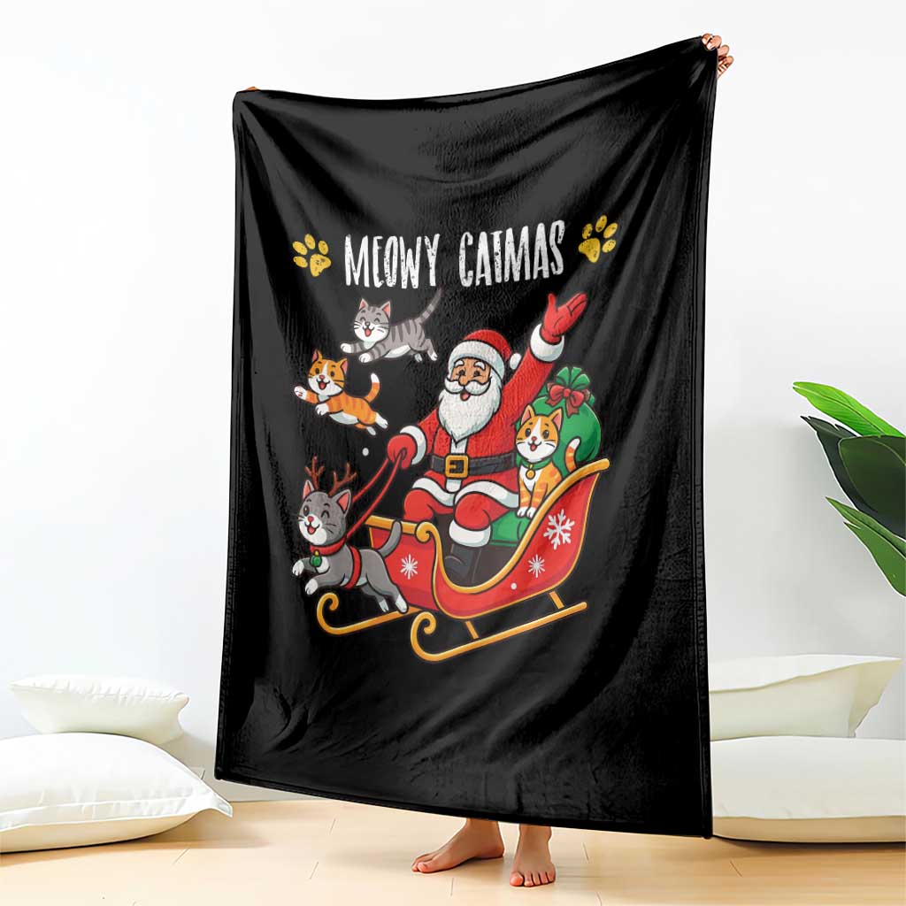 Funny Christmas Cat Throw Blanket Meowy Catmas Santa Sleigh Xmas TS12 Print Your Wear