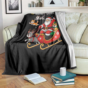 Funny Christmas Cat Throw Blanket Meowy Catmas Santa Sleigh Xmas TS12 Print Your Wear