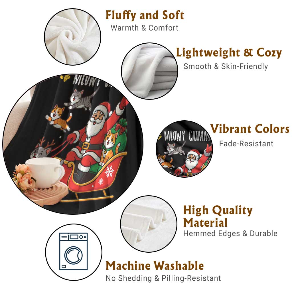 Funny Christmas Cat Throw Blanket Meowy Catmas Santa Sleigh Xmas TS12 Print Your Wear