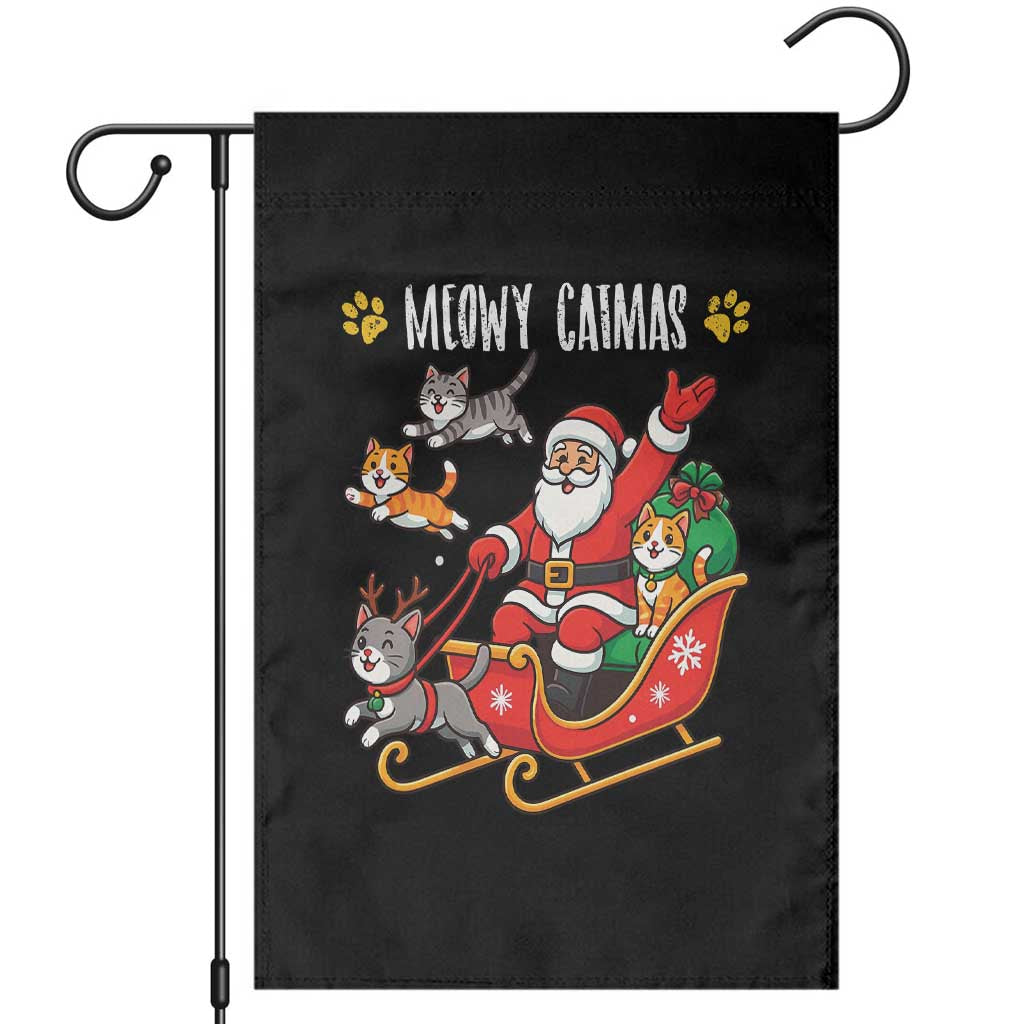 Funny Christmas Cat Garden Flag Meowy Catmas Santa Sleigh Xmas TS12 Red Print Your Wear