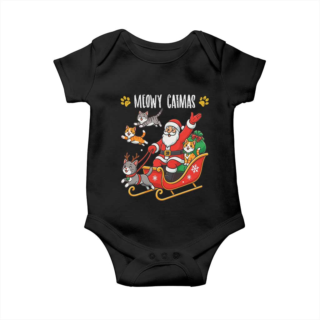 Funny Christmas Cat Baby Onesie Meowy Catmas Santa Sleigh Xmas TS12 Black Print Your Wear