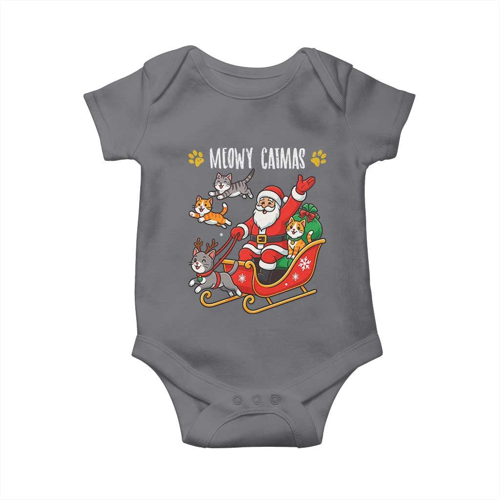 Funny Christmas Cat Baby Onesie Meowy Catmas Santa Sleigh Xmas TS12 Charcoal Print Your Wear