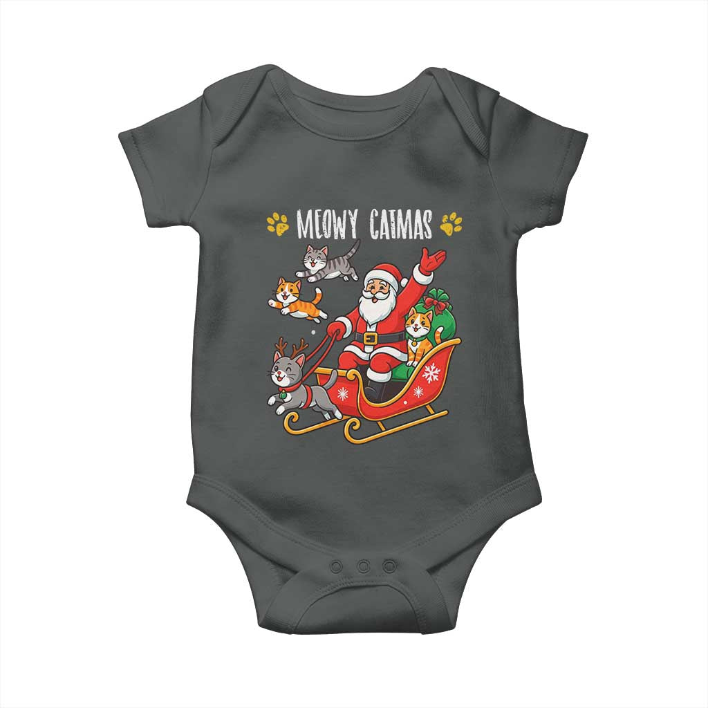 Funny Christmas Cat Baby Onesie Meowy Catmas Santa Sleigh Xmas TS12 Dark Heather Print Your Wear