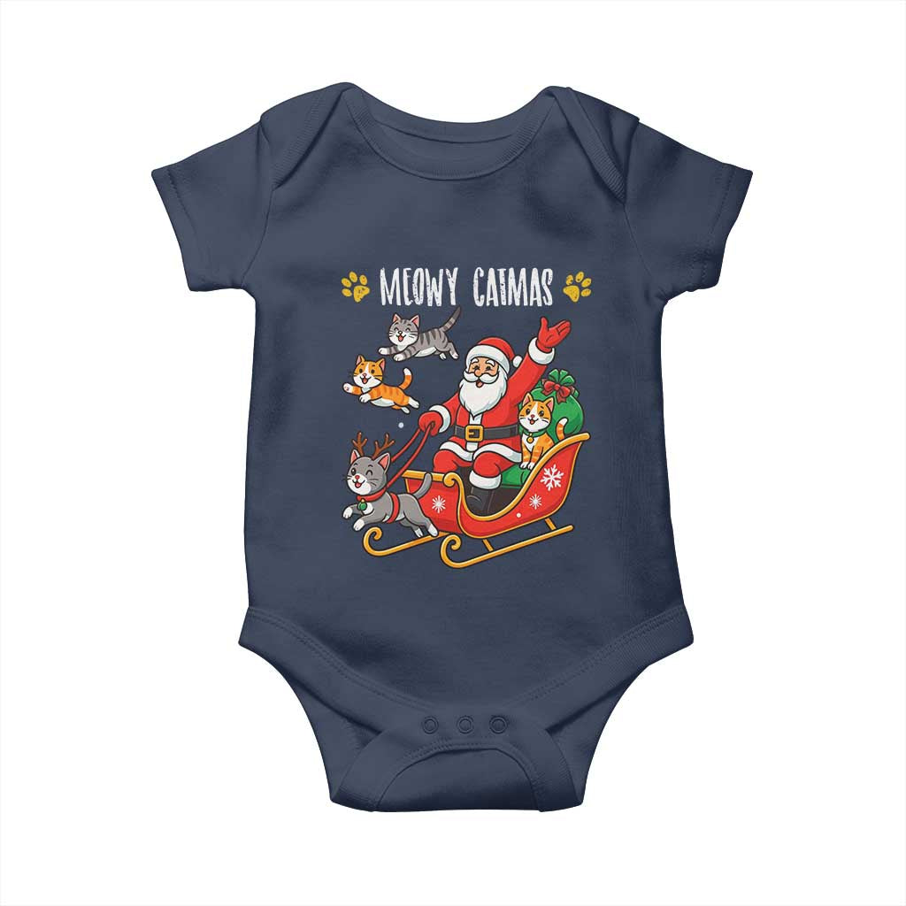 Funny Christmas Cat Baby Onesie Meowy Catmas Santa Sleigh Xmas TS12 Navy Print Your Wear