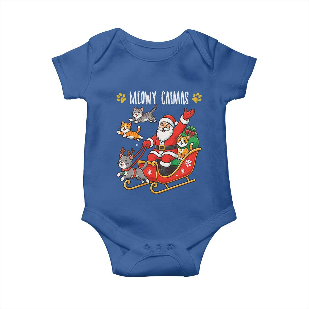 Funny Christmas Cat Baby Onesie Meowy Catmas Santa Sleigh Xmas TS12 Royal Blue Print Your Wear