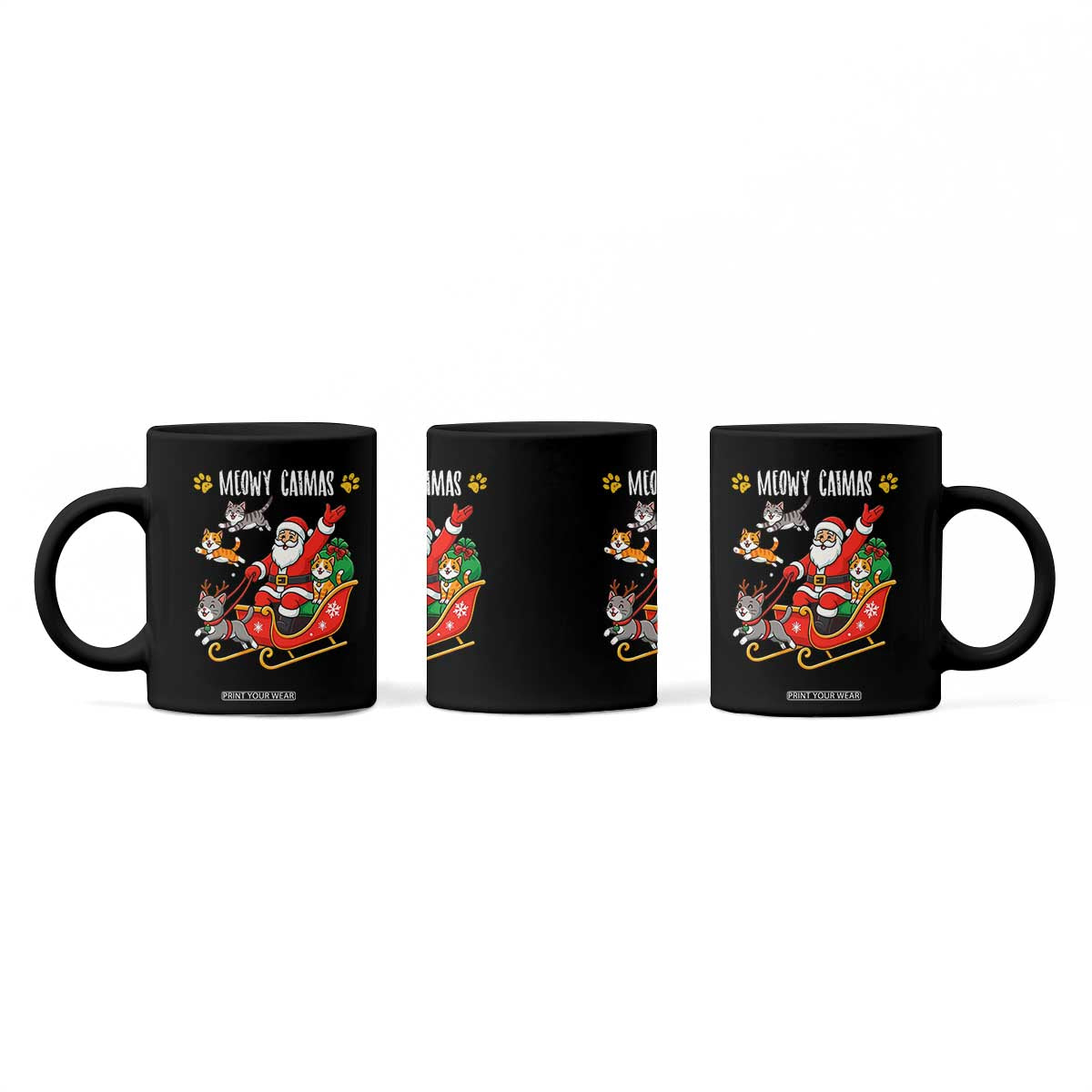 Funny Christmas Cat Coffee Mug Meowy Catmas Santa Sleigh Xmas TS12 Print Your Wear
