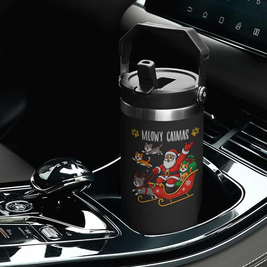 Funny Christmas Cat Flip Straw Tumbler Meowy Catmas Santa Sleigh Xmas TS12 Print Your Wear