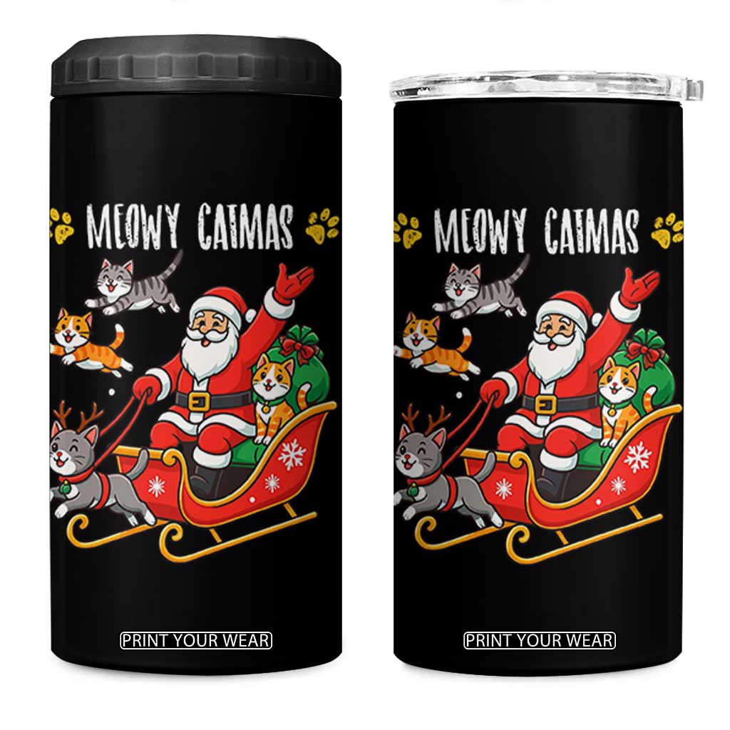 Funny Christmas Cat 4 in 1 Can Cooler Tumbler Meowy Catmas Santa Sleigh Xmas TS12 One Size: 16 oz Black Print Your Wear