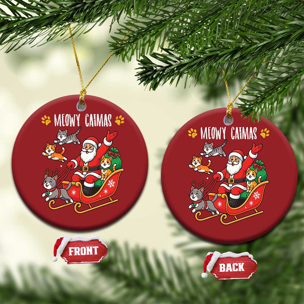 Funny Xmas Cat Christmas Ornament Meowy Catmas Santa Sleigh Xmas TS12 Circle Red Print Your Wear
