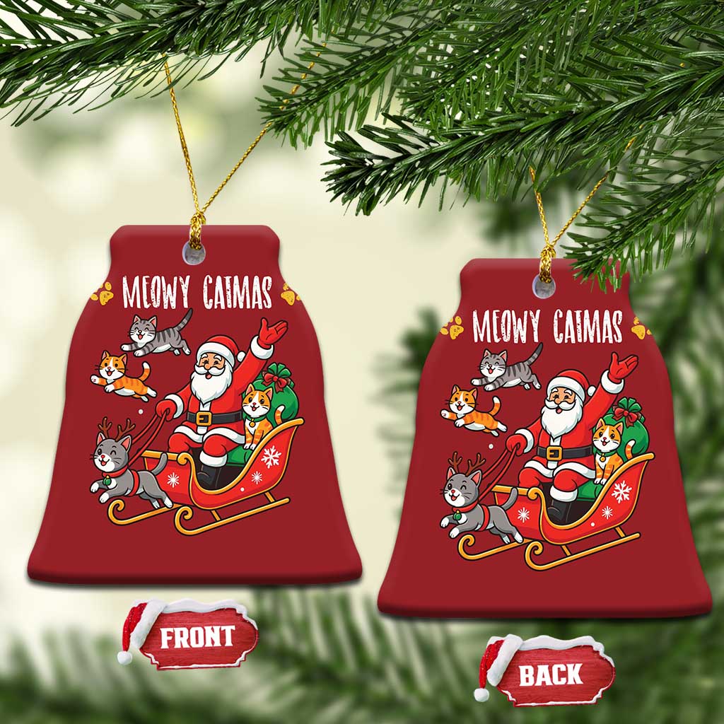 Funny Xmas Cat Christmas Ornament Meowy Catmas Santa Sleigh Xmas TS12 Bell Flake Red Print Your Wear