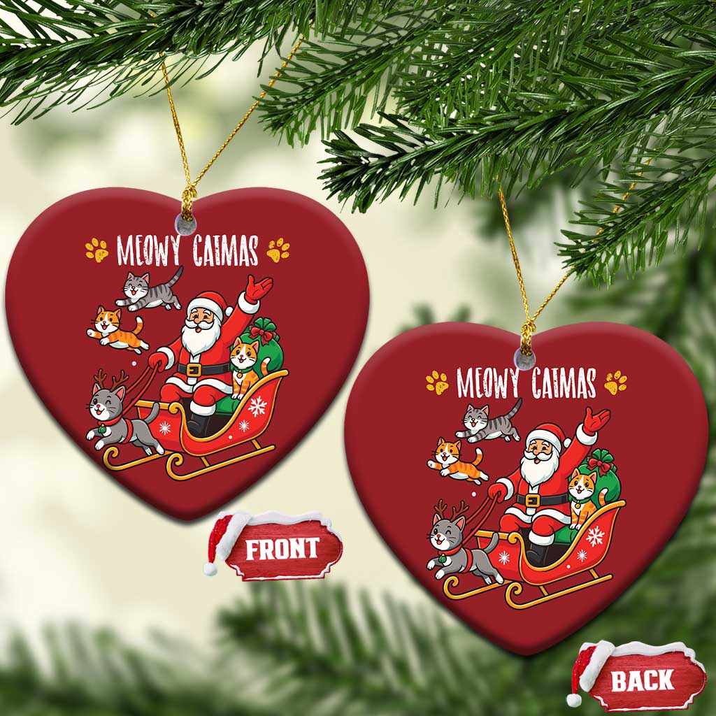 Funny Xmas Cat Christmas Ornament Meowy Catmas Santa Sleigh Xmas TS12 Heart Red Print Your Wear