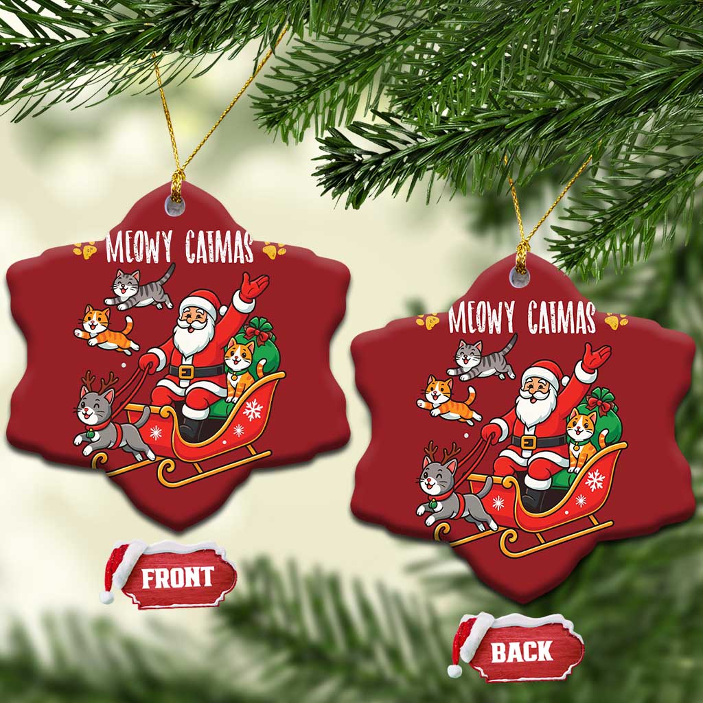 Funny Xmas Cat Christmas Ornament Meowy Catmas Santa Sleigh Xmas TS12 Snow Flake Red Print Your Wear